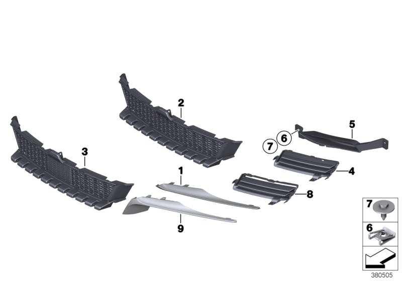 Trim panel, trim elements, front