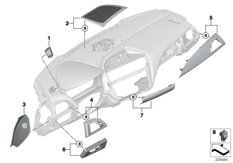 Mounting parts, instrument panel, top