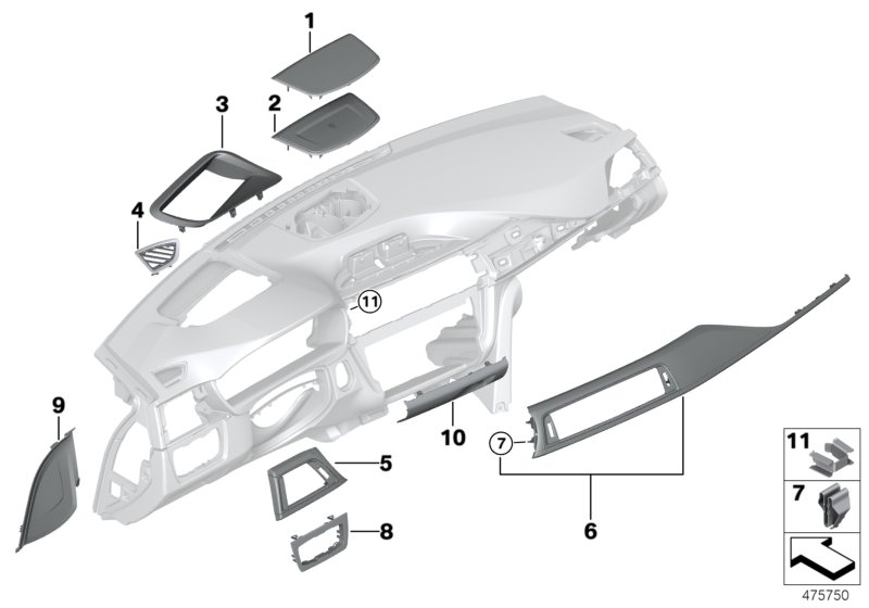 Mounting parts, instrument panel, top