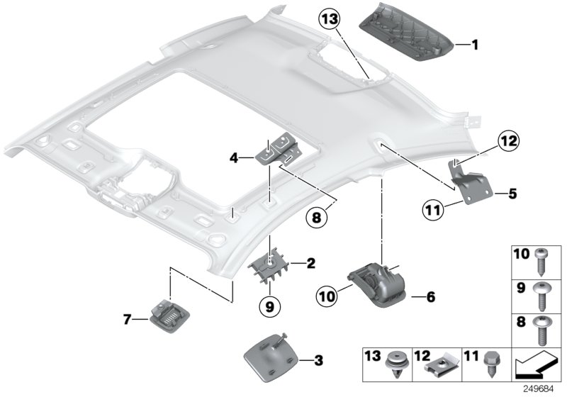 Mounting parts, roofliner