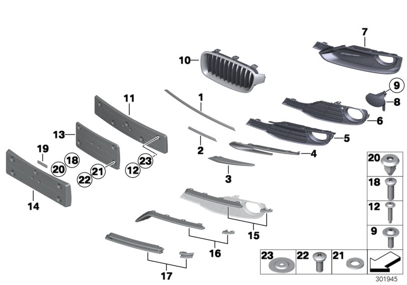Trim panel, trim elements, front