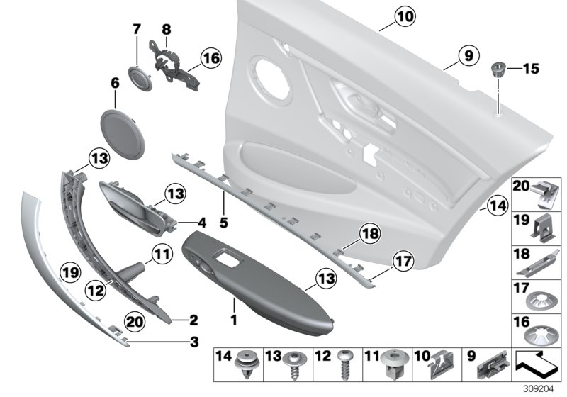 Mounting parts, door trim, rear