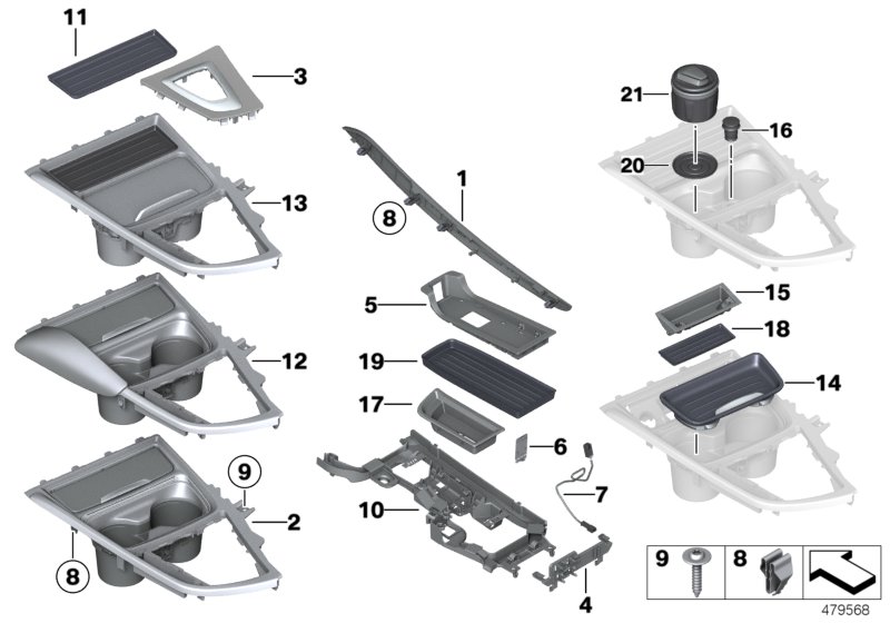 Mounted parts for centre console
