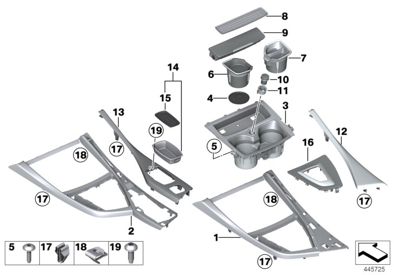 Mounted parts for centre console