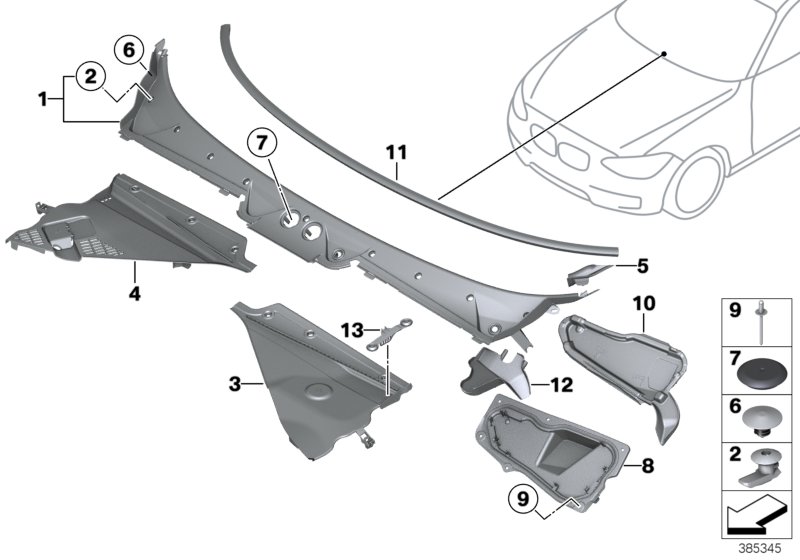 Trim panel, cowl panel, exterior