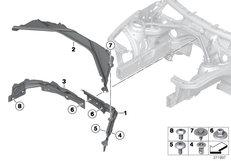 Mounting parts, engine compartment