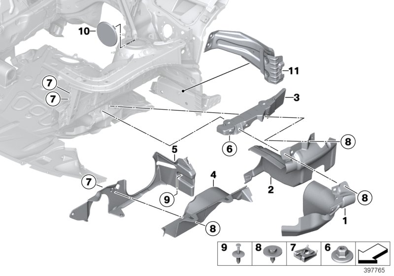 Mounting parts, engine compartment