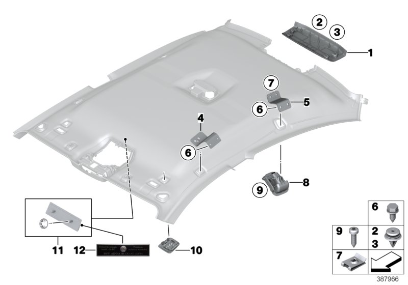 Mounting parts, roofliner
