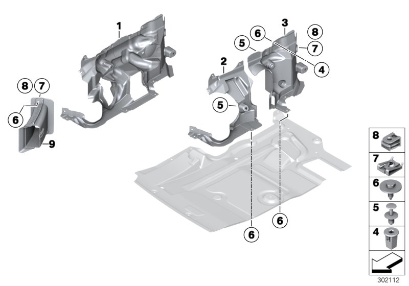 Mounting parts, engine compartment