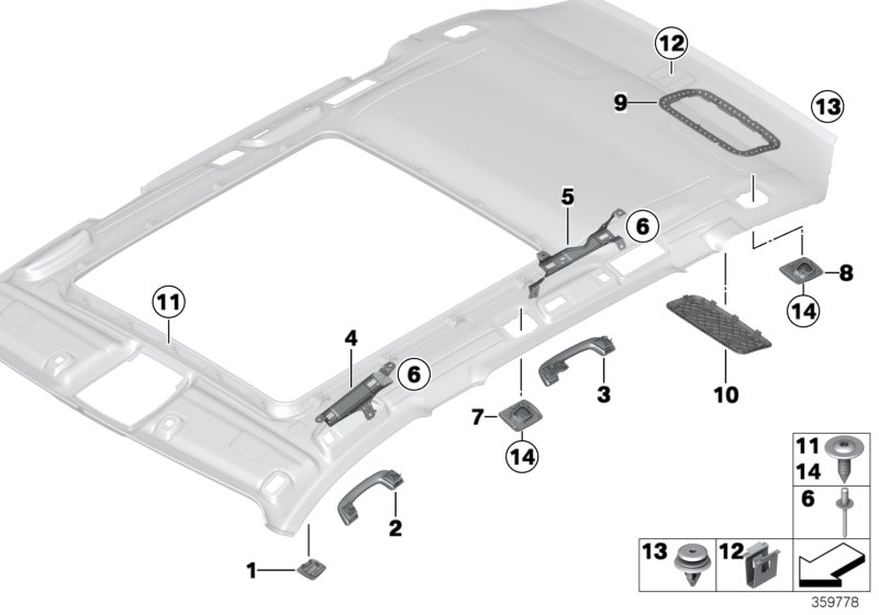 Mounting parts, roofliner