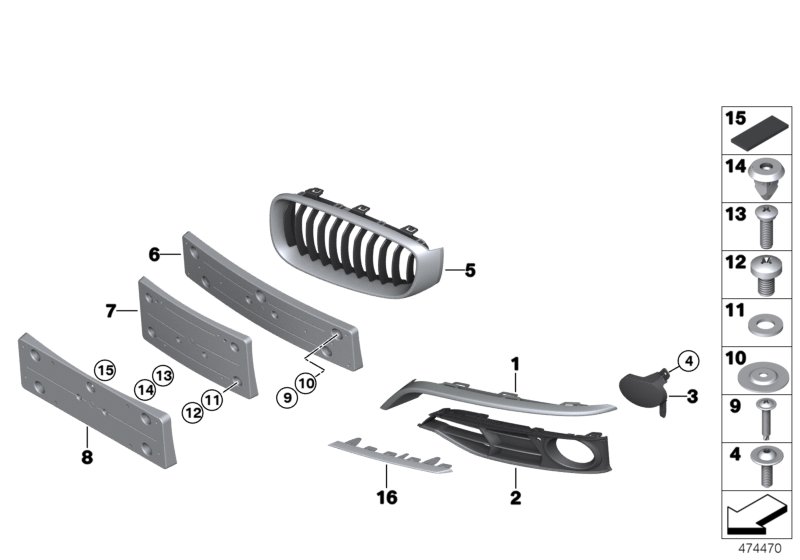 Trim panel, trim elements, front
