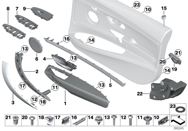 Mounting parts, door trim panel, front
