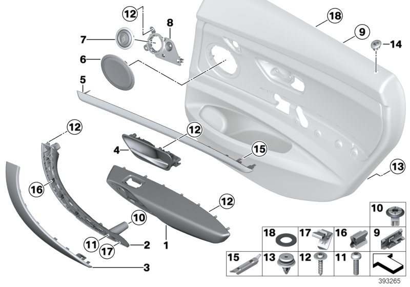 Mounting parts, door trim, rear