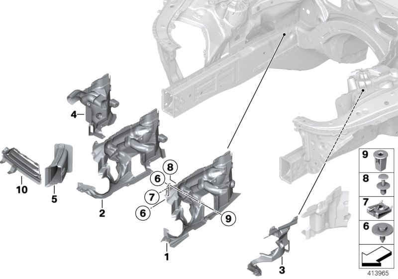 Mounting parts, engine compartment