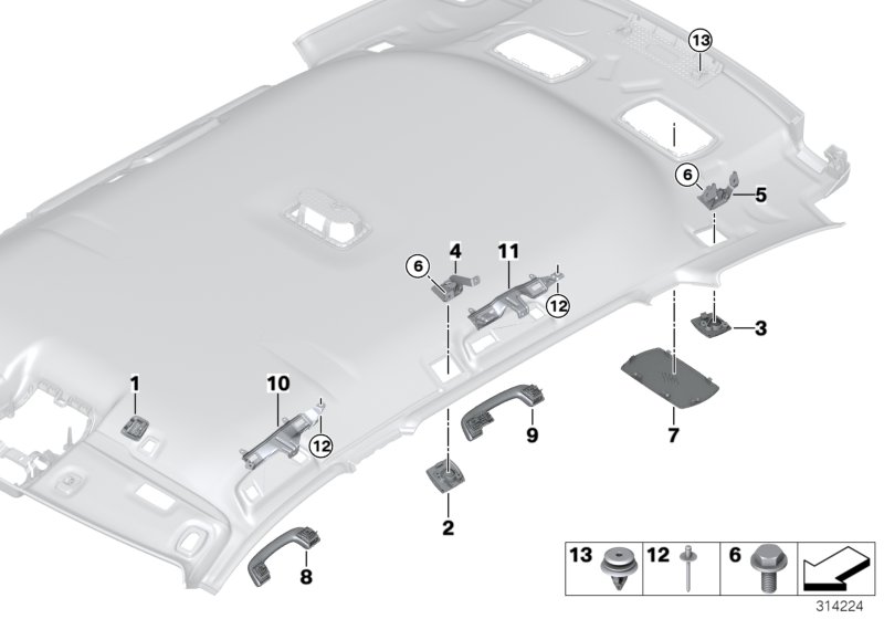 Mounting parts, roofliner