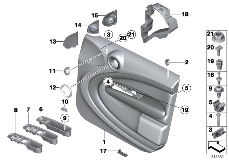 Door trim panel, front
