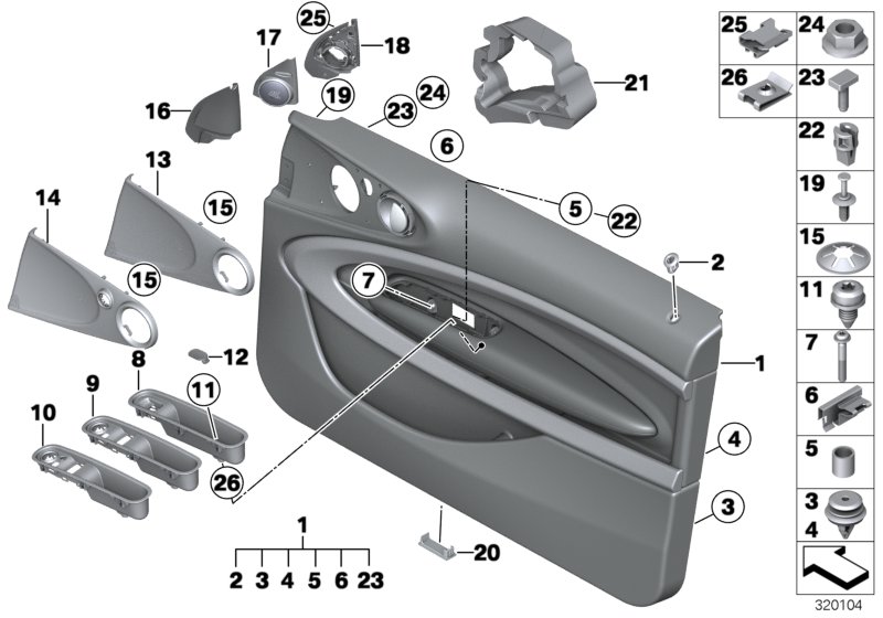 Door trim panel, front