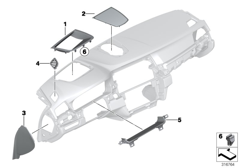 Mounting parts, instrument panel, top