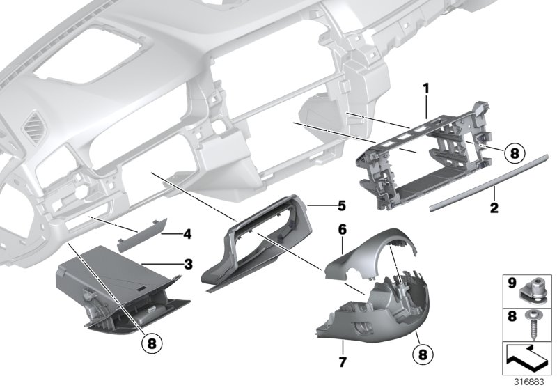 Mounting parts, instrument panel, bottom