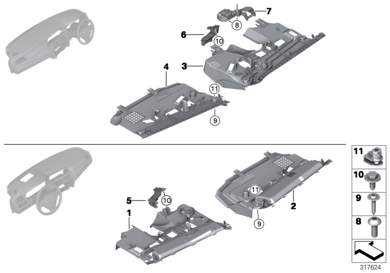 Mounting parts, instrument panel, bottom