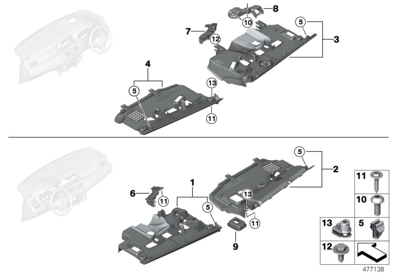 Mounting parts, instrument panel, bottom
