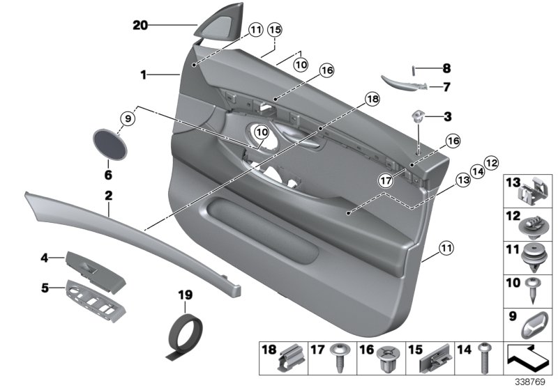 Door trim panel, front