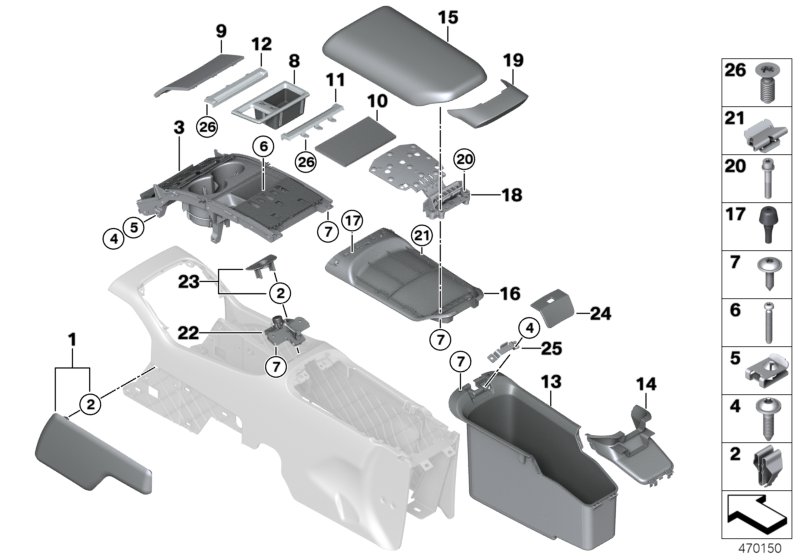 Mntg. parts, centre console, rear comp.