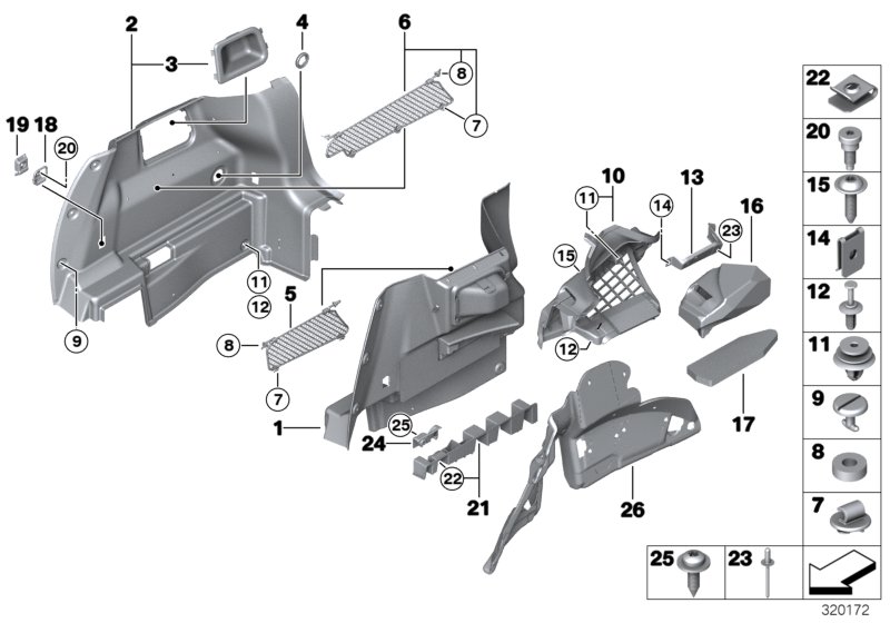Lateral trunk floor trim panel