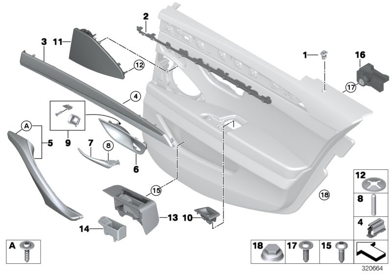 Mounting parts, door trim, rear