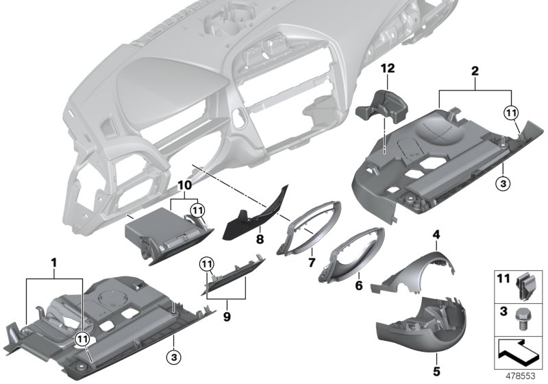 Mounting parts, instrument panel, bottom