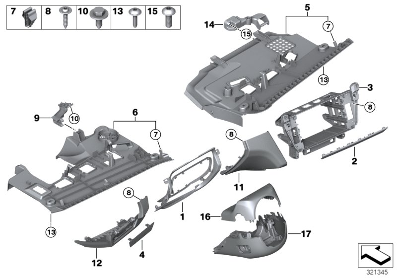 Mounting parts, instrument panel, bottom