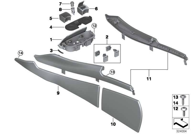 Mounted parts for centre console