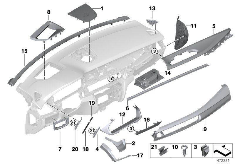 Mounting parts, instrument panel, top