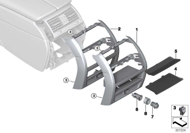 Mounting parts, centre console, rear