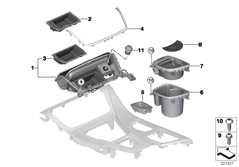 Mounted parts for centre console