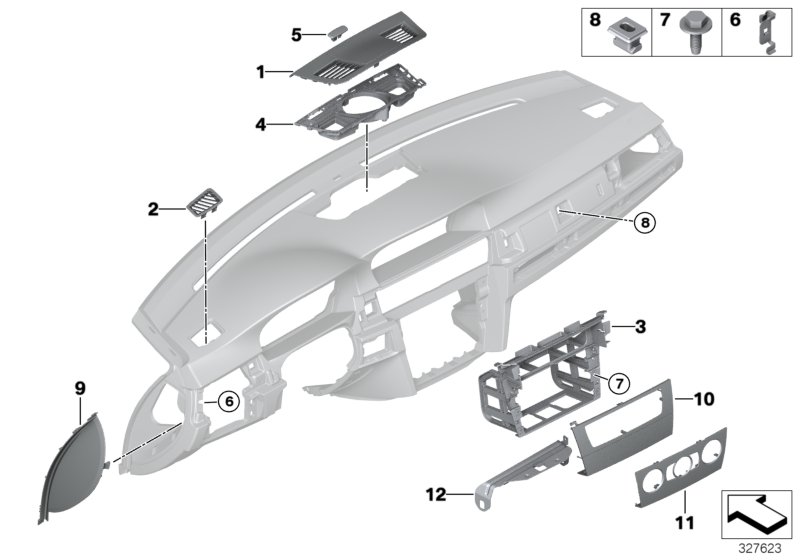 Mounting parts, instrument panel, top