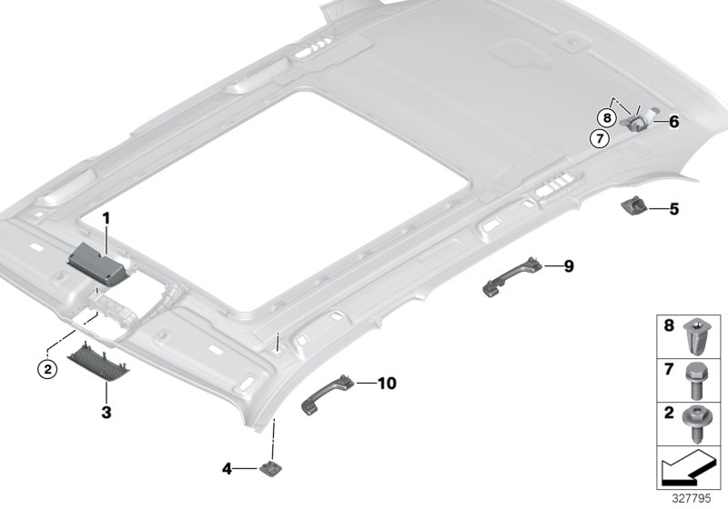 Mounting parts, roofliner
