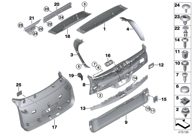 Trim panel, trunk lid