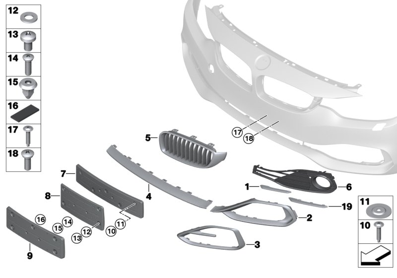 Trim panel, trim elements, front