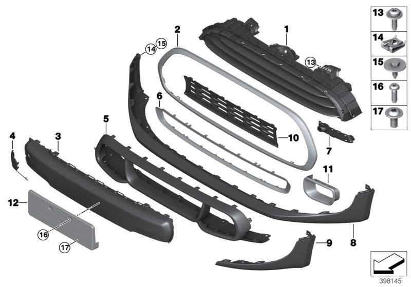 Trim panel, trim elements, front