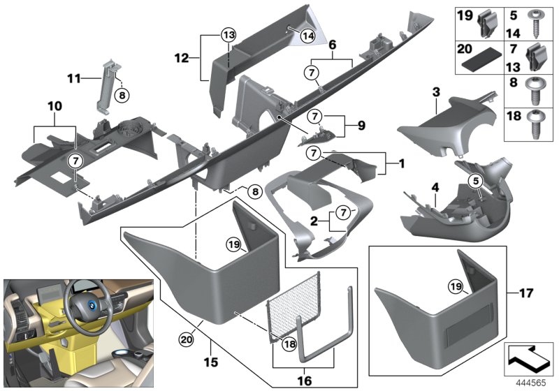Mounting parts, instrument panel, bottom