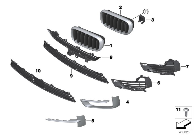 Trim panel, trim elements, front