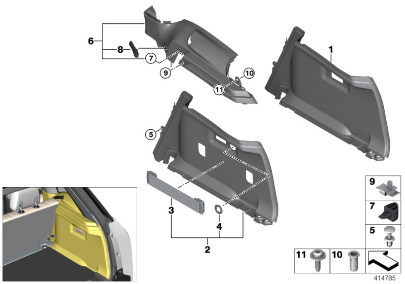 Trunk trim panel, right