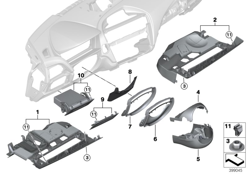 Mounting parts, instrument panel, bottom