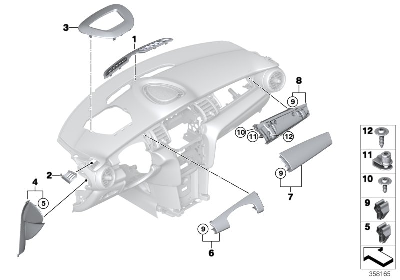 Mounting parts, instrument panel, top