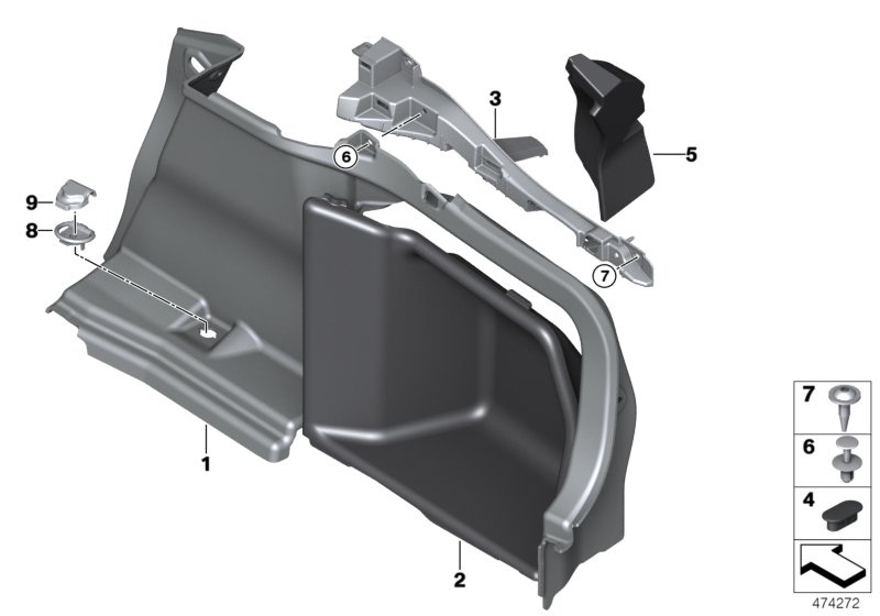 Trunk trim panel, right