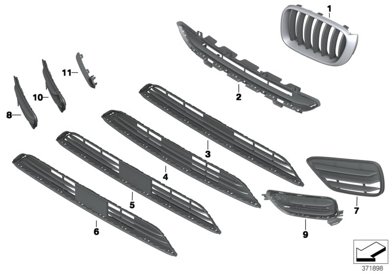 Trim panel, trim elements, front