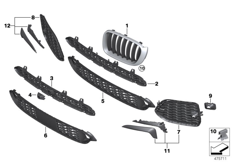 M trim panel, trim elements, front