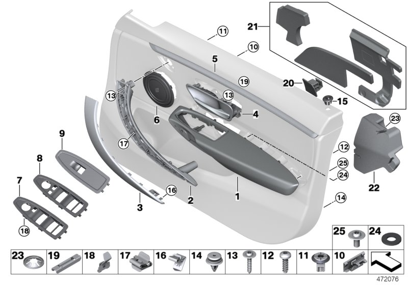 Mounting parts, door trim panel, front