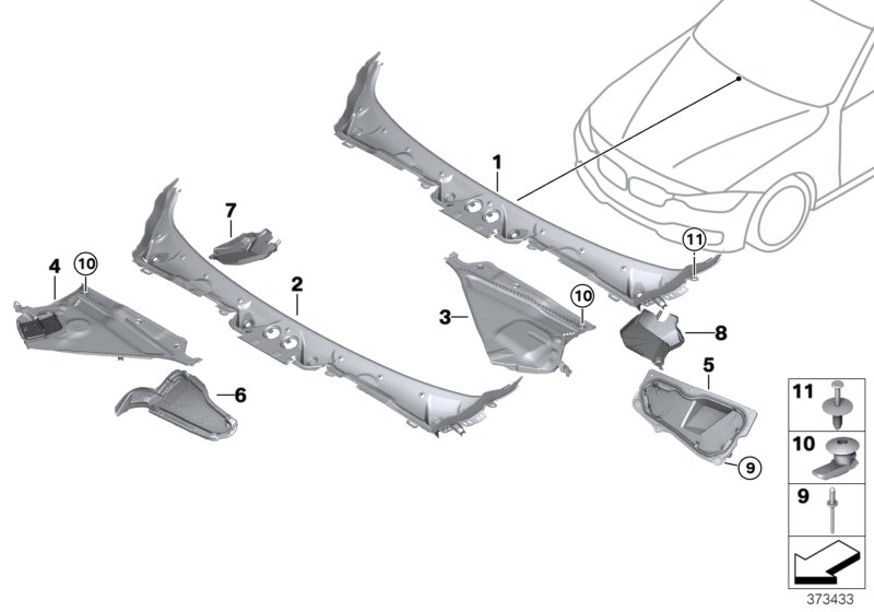 Trim panel, cowl panel, exterior